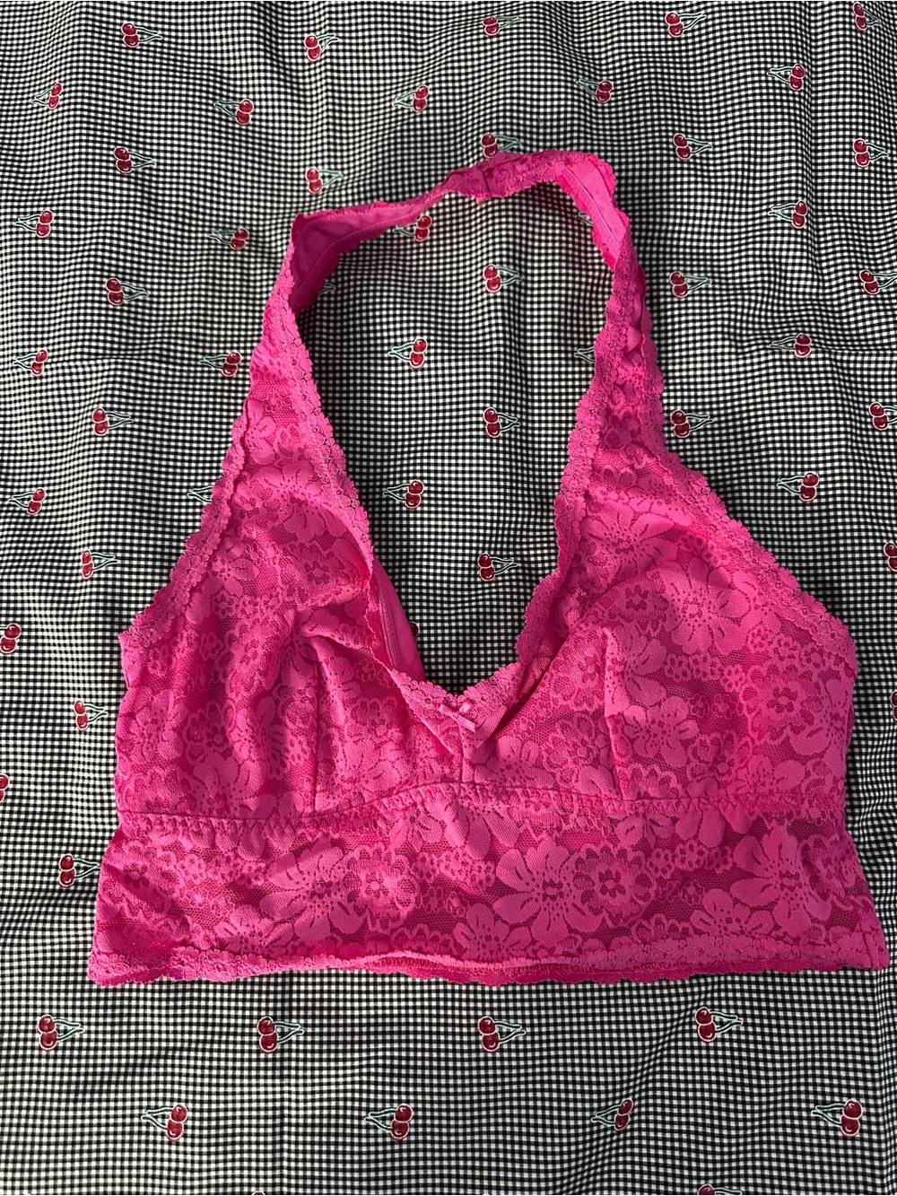 PINK Victoria's Secret Hot Pink Lace Halter Bralette